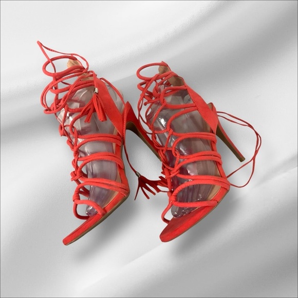 Wild Diva Pencil Heel Stiletto SZ 9 Coral Strappy Ankle Lace Sandal Women Party - Picture 5 of 10